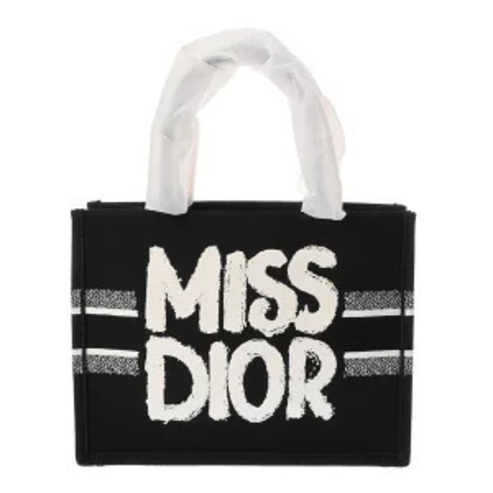 Christian Dior Book Tote Bag Miss Canvas Black White
